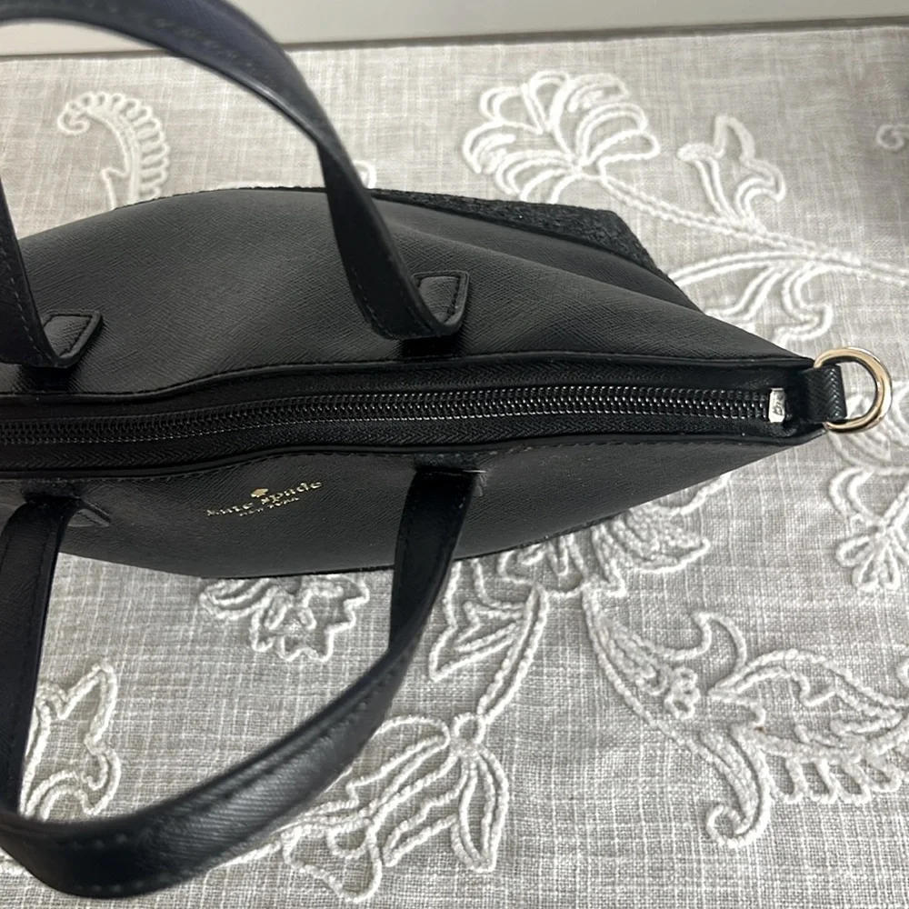Kate Spade NY Black Greta Court Glitter & Staffiano  Satchel Bag